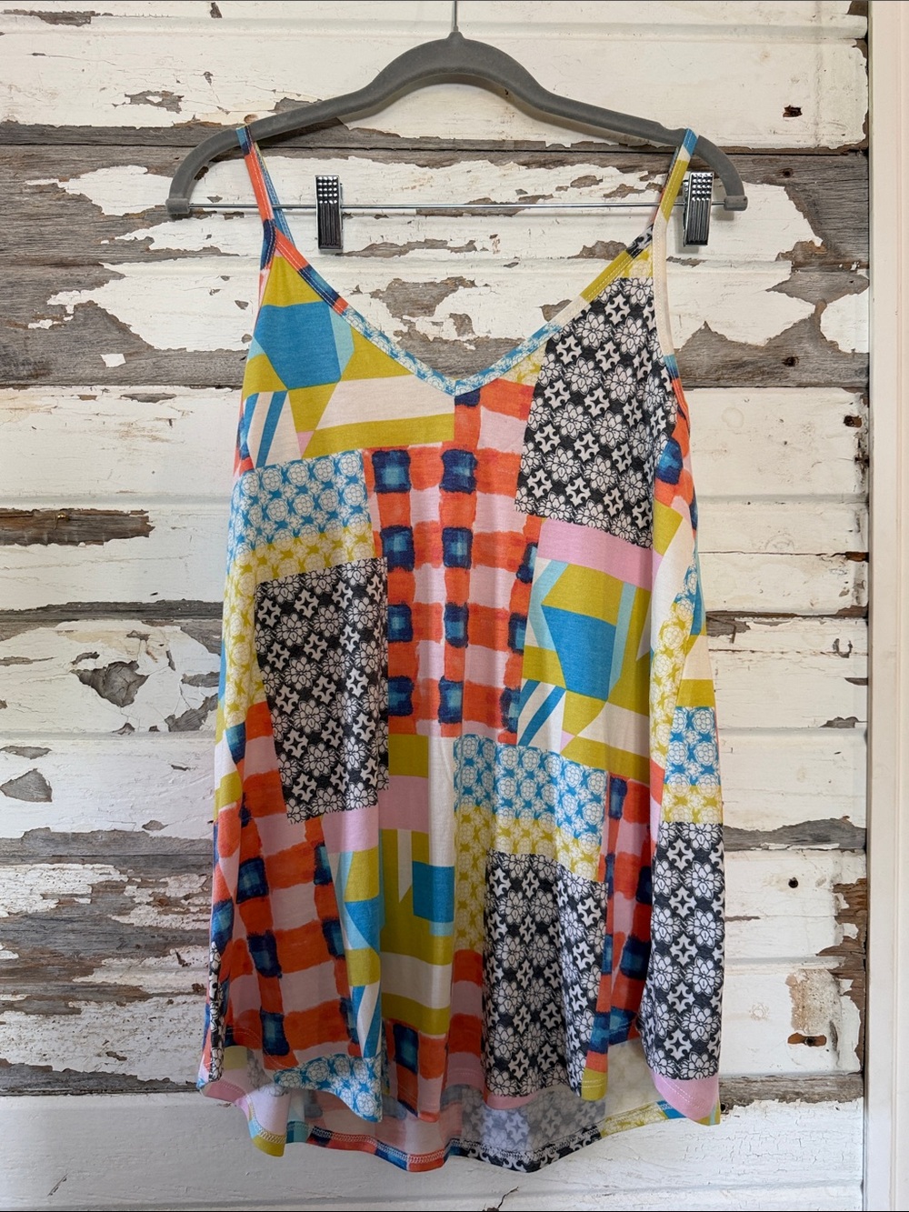 Zenana Outfitters Multicolor Patchwork Print Cami Tank